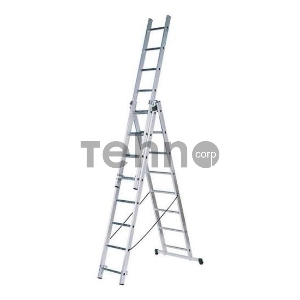 Лестница FIT 65434 трехсекционная алюминиевая 3х9 ступеней h=257/449/641см вес 11.18кг Лестница FIT 65434 трехсекционная алюминиевая 3х9 ступеней h=257/449/641см вес 11.18кг