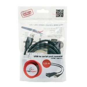 Конвертер USB->SERIAL Cablexpert UAS-DB9M-02 AM/DB9M, 1,5 м, PL2303TA, WinXP-Win8, черный, пакет
