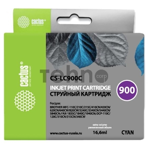 Картридж струйный Cactus CS-LC900C голубой для Brother DCP-110/115/120/MFC-210/215 (16,6ml)