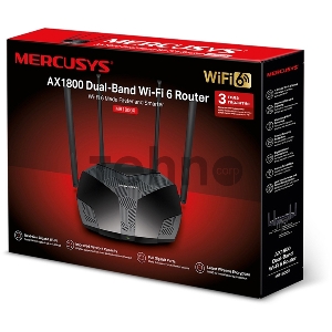 Маршрутизатор Mercusys AX1800 Dual-Band Wi-Fi 6 Router, 4× Fixed External Antennas, 3× Gb LAN Ports, 1× Gb WAN Port