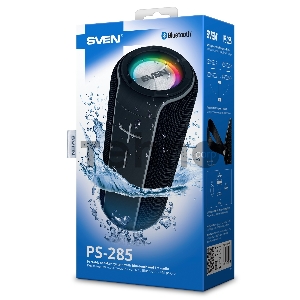 Портативная колонка SVEN PS-285 1.0 чёрные (IPx7, 2x10W, USB, Bluetooth, micro SD, AUX, подсветка,3000 мA)