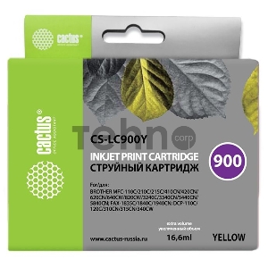 Картридж струйный Cactus CS-LC900Y желтый для Brother DCP-110/115/120/MFC-210/215 (16,6ml)