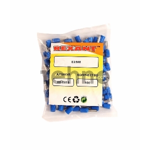 Наконечник штыревой втулочный изолированный F-8 мм 2.5 мм² (НШВи 2.5-8) синий REXANT