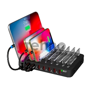 GCR Сетевая зарядка на 8 USB портов, черная
