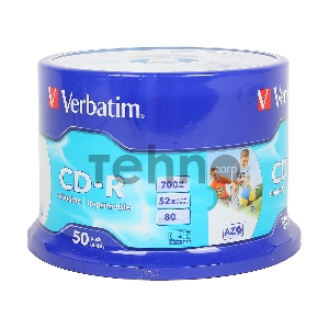 Диск CD-R Verbatim 700 Mb, 52x, Cake Box (50), DL+, Full Ink Printable (50/200)