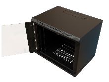 Шкаф коммутационный WRline (WR-TW-1266-GP-RAL9004) настенный 12U 600x600мм пер.дв.стекл 2 бок.пан. 60кг черный 520мм 650мм IP20 сталь