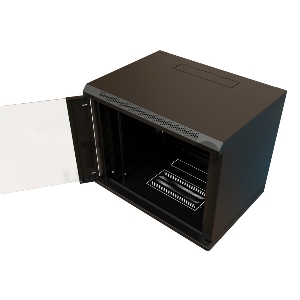Шкаф коммутационный WRline (WR-TW-1266-GP-RAL9004) настенный 12U 600x600мм пер.дв.стекл 2 бок.пан. 60кг черный 520мм 650мм IP20 сталь