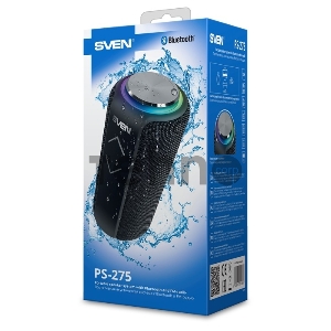 Колонка портативная SVEN PS-275 2.0 чёрные (IPx5, 2x6W, USB, Bluetooth, micro SD, FM, подсветка, 2400 мA)