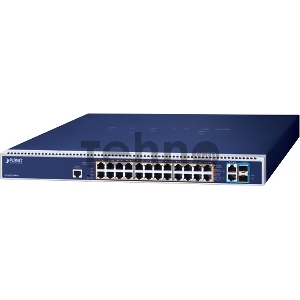 Коммутатор PLANET GS-6322-24P4X L3 24-Port 10/100/1000T 95W 802.3bt PoE + 2-Port 10GBASE-T + 2-Port 10G SFP+ Managed Switch with dual modular power supply slots (24-port 95W PoE++, max. 2,280-watt PoE budget, RPS(1+1)/EPS(2+0) mode, ERPS Ring, ONVIF, Cybersecurity features, Hardware Layer3 OSPFv2 and IPv4/IPv6 Static Routing, supports MQTT)