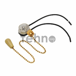 Выключатель для настенного светильника REXANT c проводом и деревянным наконечником, золотой, 1 шт.