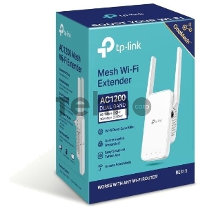 Усилитель TP-Link Wi-Fi сигнала AC1200 OneMesh Wi-Fi Range Extender/Signal Amplifier, dual-band Wi-Fi, two external antennas, 1 10/100Mbps port, 1 WPS button, supports RE/AP mode, Smart signal indicator, easy setup/management via Tether APP/Web UI.