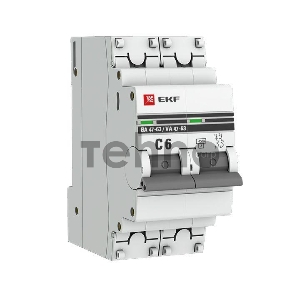 Выключатель автоматический модульный 2п C 6А 4.5кА ВА 47-63 PROxima EKF mcb4763-2-06C-pro Выключатель автоматический модульный 2п C 6А 4.5кА ВА 47-63 PROxima EKF mcb4763-2-06C-pro