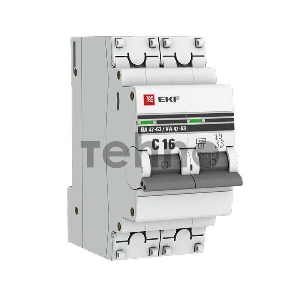 Автоматический выключатель EKF mcb4763-2-16C-pro 2P 16А (C) 4,5kA ВА 47-63 EKF PROxima