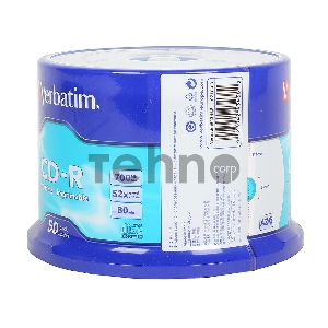 Диск CD-R Verbatim 700 Mb, 52x, Cake Box (50), DL+, Full Ink Printable (50/200)