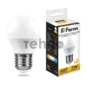 Лампа светодиодная LB-95 (7W) 230V E27 4000K G45 | 25482 | FERON