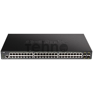 Коммутатор D-Link DGS-1250-52XMP/A1A, L2 Smart Switch with 48 10/100/1000Base-T ports and 4 10GBase-X SFP+ ports (48  PoE ports 802.3af/802.3at (30 W), PoE Budget 370W).16K Mac address, 802.3x Flow Control, 4K