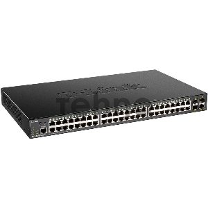 Коммутатор D-Link DGS-1250-52XMP/A1A, L2 Smart Switch with 48 10/100/1000Base-T ports and 4 10GBase-X SFP+ ports (48  PoE ports 802.3af/802.3at (30 W), PoE Budget 370W).16K Mac address, 802.3x Flow Control, 4K