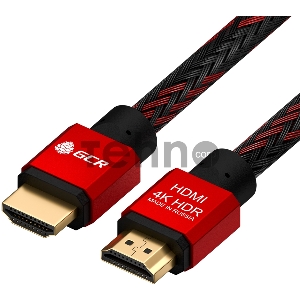 Кабель 1.5m GCR HDMI 2.0, BICOLOR нейлон, AL корпус красный, HDR 4:2:2, Ultra HD, 4K 60 fps 60Hz/5K*30Hz, 3D, AUDIO, 18.0 Гбит/с, 28AWG. GCR-52162