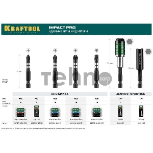 Биты KRAFTOOL Impact Pro, Philips, тип хвостовика E 1/4, PH2, 50мм, 10шт, в пластиковом боксе [26191-2-50-S10]