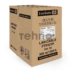 Кабель ExeGate UTP 2 пары кат.5e медь, 24AWG, бухта 305м, серый, PVC