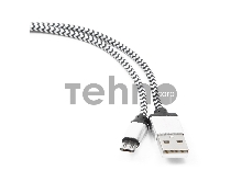 Кабель Gembird  USB 2.0 Cablexpert CC-mUSB2sr1m, AM/microBM 5P, 1м, нейлоновая оплетка, алюминиевые разъемы, серебристый, пакет