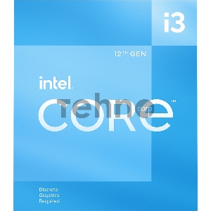 Процессор CPU LGA1700 Intel Core i3-12100F (Alder Lake, 4C/8T, 3.3/4.3GHz, 12MB, 58/89W) BOX, Cooler