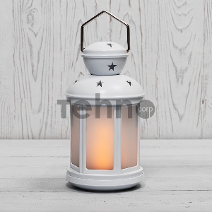 Декоративный фонарь NEON-NIGHT 12х12х20,6 см, белый корпус, теплый белый цвет свечения с эффектом пламени свечи NEON-NIGHT