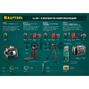 Лазерный нивелир Kraftool 34640-2 ll-3d-2 360 градусов 20м / 70м детектор