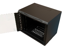 Шкаф коммутационный WRline (WR-TW-1545-GP-RAL9004) настенный 15U 600x450мм пер.дв.стекл 2 бок.пан. 60кг черный 370мм 775мм IP20 сталь