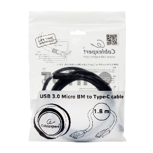 Кабель Cablexpert CCP-USB3-mBMCM-6 USB3.0 microBM/USB3.1TypeC, 1.8м,
