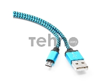 Кабель Gembird USB 2.0 Cablexpert CC-mUSB2bl1m, AM/microBM 5P, 1м, нейлоновая оплетка, алюминиевые разъемы, синий, пакет