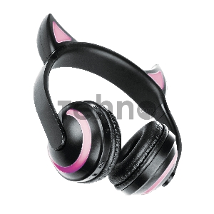Гарнитура-Bluetooth Qumo Party Cat (ВТ 0024), черный + ушки с подсветкой, накладная, Bluetooth 4.2, 360  мА-ч, до 14 часов, встроенная подсветка, пластик.