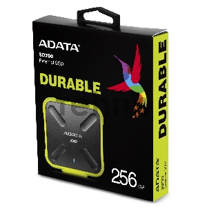 Внешний  твердотельный жесткий диск 3.3 256GB ADATA SD700 External SSD ASD700-256GU31-CYL USB 3.1 Gen 1, 440/440, IOPS 32/19K, MTBF 2M, 3D V-NAND TLC, 256MB, 200TBW, DWPD, IP68, Yellow, RTL