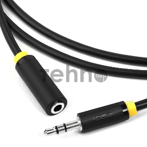 Greenconnect Удлинитель аудио 0.5m jack 3,5mm/jack 3,5mm черный, желтая окантовка, ультрагибкий,  28AWG, M/F, Premium , экран, стерео(GCR-STM1114-0.5m)