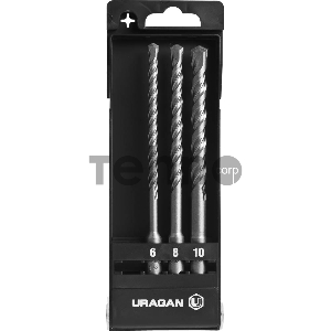 Набор буров SDS-plus 3 шт: 6 x 160, 8 x 160, 10 x 160 мм URAGAN