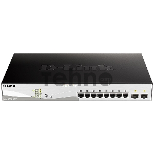 Коммутатор D-Link DGS-1210-10MP/FL1A, L2 Managed Switch with 8 10/100/1000Base-T ports and 2 1000Base-X SFP ports (8 PoE ports 802.3af/802.3at (30 W), PoE Budget 130 W).8K Mac address, 802.3x Flow Control,  256