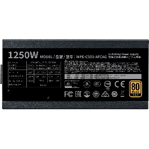 Блок питания Power Supply Cooler Master MWE Gold V2 (model name: MPE-C501-AFCAG), 1250W, ATX, 140mm, 24+4pin, 12xSATA, 8xPCI-E(6+2), APFC, 80+ Gold, w/UK Cable, Full Modular, OEM Version