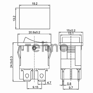 Выключатель клавишный 250V 6А (4с) ON-OFF черный  Mini  REXANT