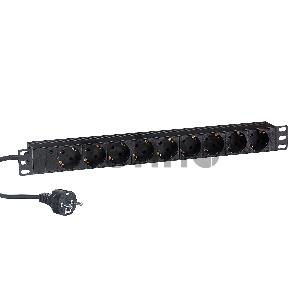 Блок розеток горизонтальный ExeGate ServerPro PDU-19H904 Al-9S-EU2.5, 19, 1U, Алюминий, 9 Schuko, кабель с евровилкой VDE-250V-16A-3*1.5mm2, 2.5 метра, черный