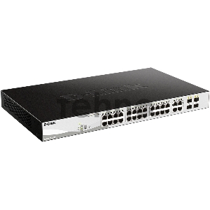 Коммутатор D-Link DGS-1210-28MP/FL1A, L2 Managed Switch with 24 10/100/1000Base-T ports and 4 100/1000Base-T/SFP combo-ports (24 PoE ports 802.3af/802.3at (30 W), PoE Budget 370 W).8K Mac address, 802.3x Flow C