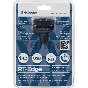 FM-трансмиттер Defender RT-Edge BT/HF, USB 2.4 A
