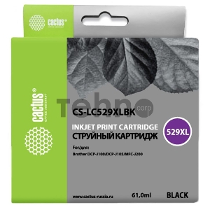 Картридж струйный Cactus CS-LC529XLBK черный для Brother DCP-J100/J105/J200 (58мл)