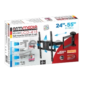 Кронштейн для телевизора Arm Media LCD-415 черный 24-55 макс.35кг настенный поворотно-выдвижной и наклонный Кронштейн для телевизора Arm Media LCD-415 черный 24-55 макс.35кг настенный поворотно-выдвижной и наклонный