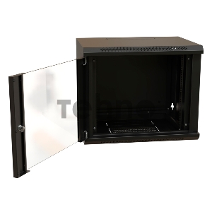 Шкаф коммутационный WRline (WR-TW-1566-GP-RAL9004) настенный 15U 600x600мм пер.дв.стекл 2 бок.пан. 60кг черный 520мм 775мм IP20 сталь