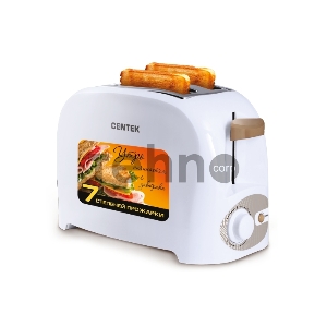 Тостер Centek СТ-1420 (белый) 750 Вт, 7 уровней мощности, теплоизолированный корпус, функция отмены