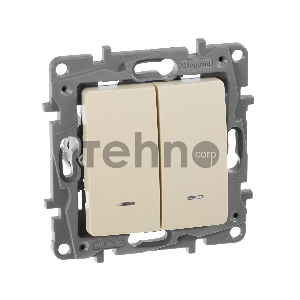 Выключатель 2-клавишный с подсветкой, на винтах, 10АХ, сл. кость