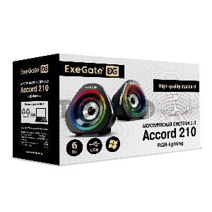 Акустическая система 2.0 ExeGate EX289680RUS Accord 210 (питание USB, 2х3Вт (6Вт RMS), 60-20000Гц, цвет черный, RGB подсветка)