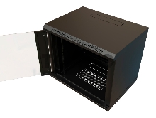 Шкаф коммутационный WRline (WR-TW-1566-GP-RAL9004) настенный 15U 600x600мм пер.дв.стекл 2 бок.пан. 60кг черный 520мм 775мм IP20 сталь
