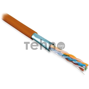 [Экранированная витая пара (бухты)] Hyperline FUTP4-C5E-S24-IN-LSZH-OR-305 (305 м) Кабель витая пара F/­UTP, категория 5e, 4 пары (24 AWG), одножильный(solid), экран-фольга, LSZH, нг(С)-HF, –20°C – +75°C, оранжевый