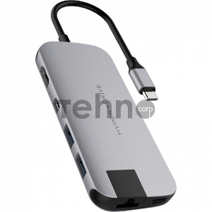 USB-хаб Hyper HyperDrive SLIM 8-in-1 Hub для Macbook и других устройств с портом Type-C. Порты: 4K/30Hz HDMI, USB-C Power Delivery, 2 x USB-A, Micro SD, SD, Gigabit Ethernet, Mini DisplayPort. Цвет серый космос.